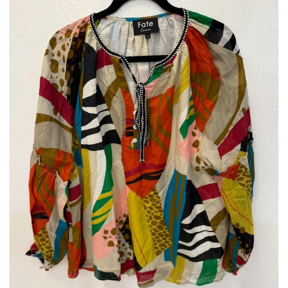 Fate Curve Boutique Peasant Boho Colorful Tunic‎ Top Size 2X